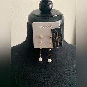 14k Yellow Gold Drop Earrings with Fresh Water Pearls
